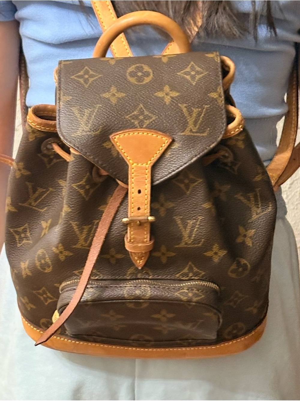 Louis Vuitton Monogram Canvas Backpack with Tan Leather Trim